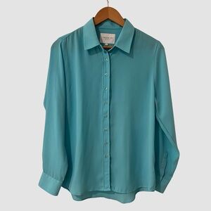 The Shirt by Rochelle Behrens Aquamarine Long Sleeve Button Down Blouse L